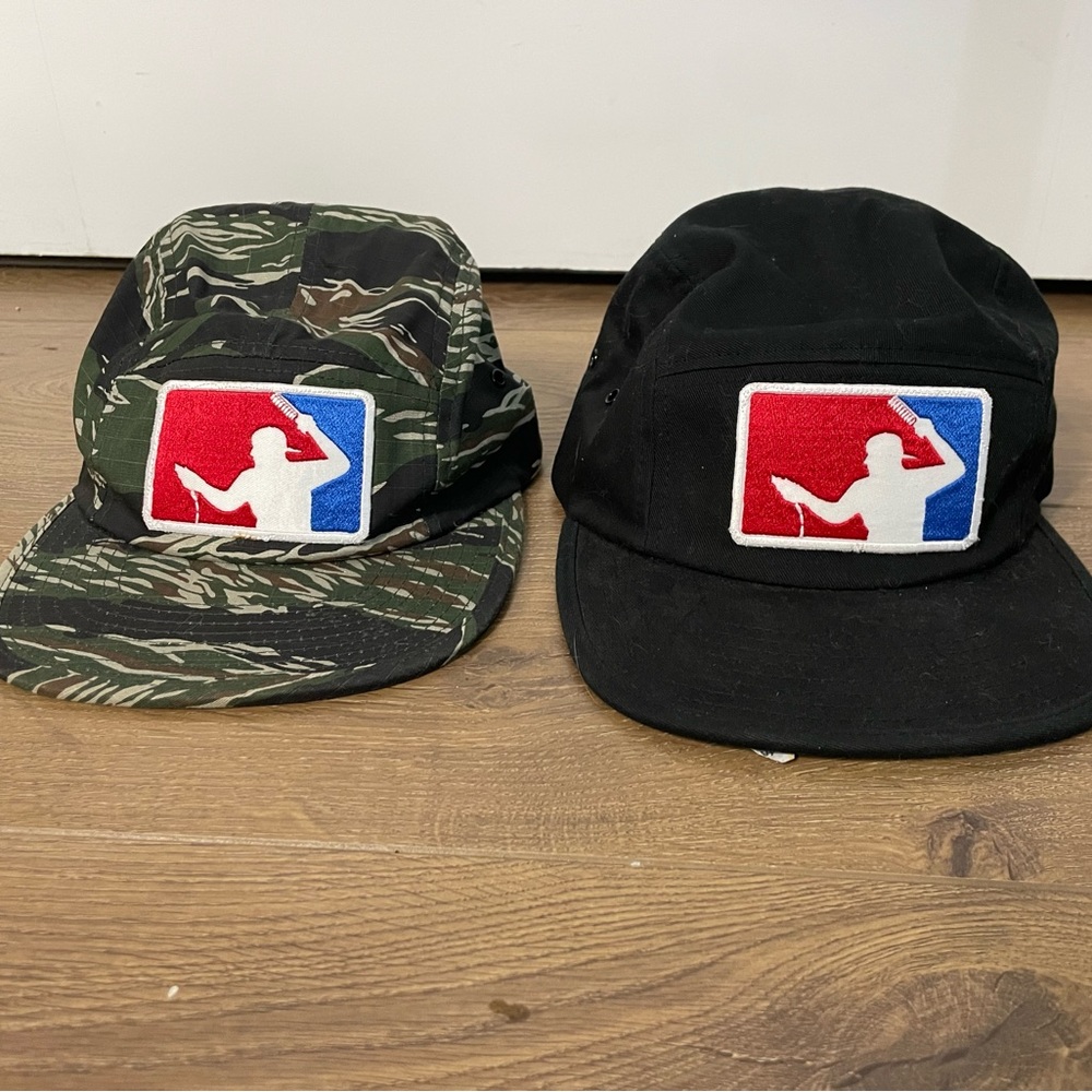 The Classics Yupoong Set of 2 Adjustable Flat Brim Hats Black and Camo